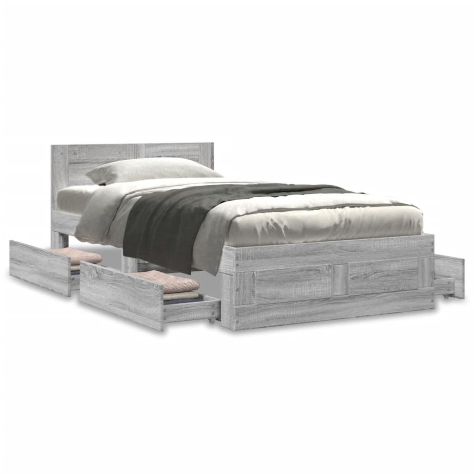 Cama con cabecero madera de ingeniería gris Sonoma 90x200
