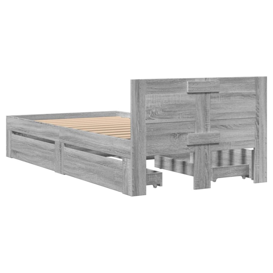 Cama con cabecero madera de ingeniería gris Sonoma 90x200