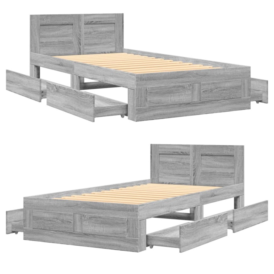 Cama con cabecero madera de ingeniería gris Sonoma 90x200
