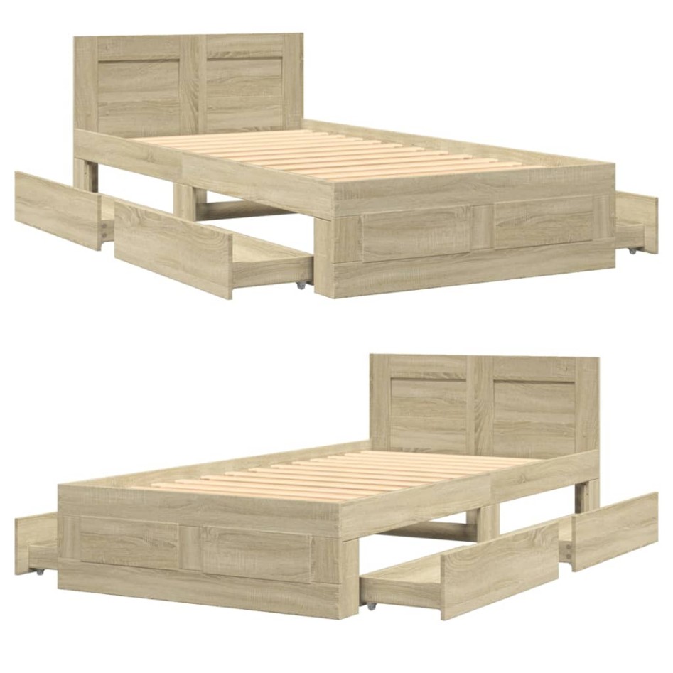 Cama con cabecero madera de ingeniería roble Sonoma 90x190