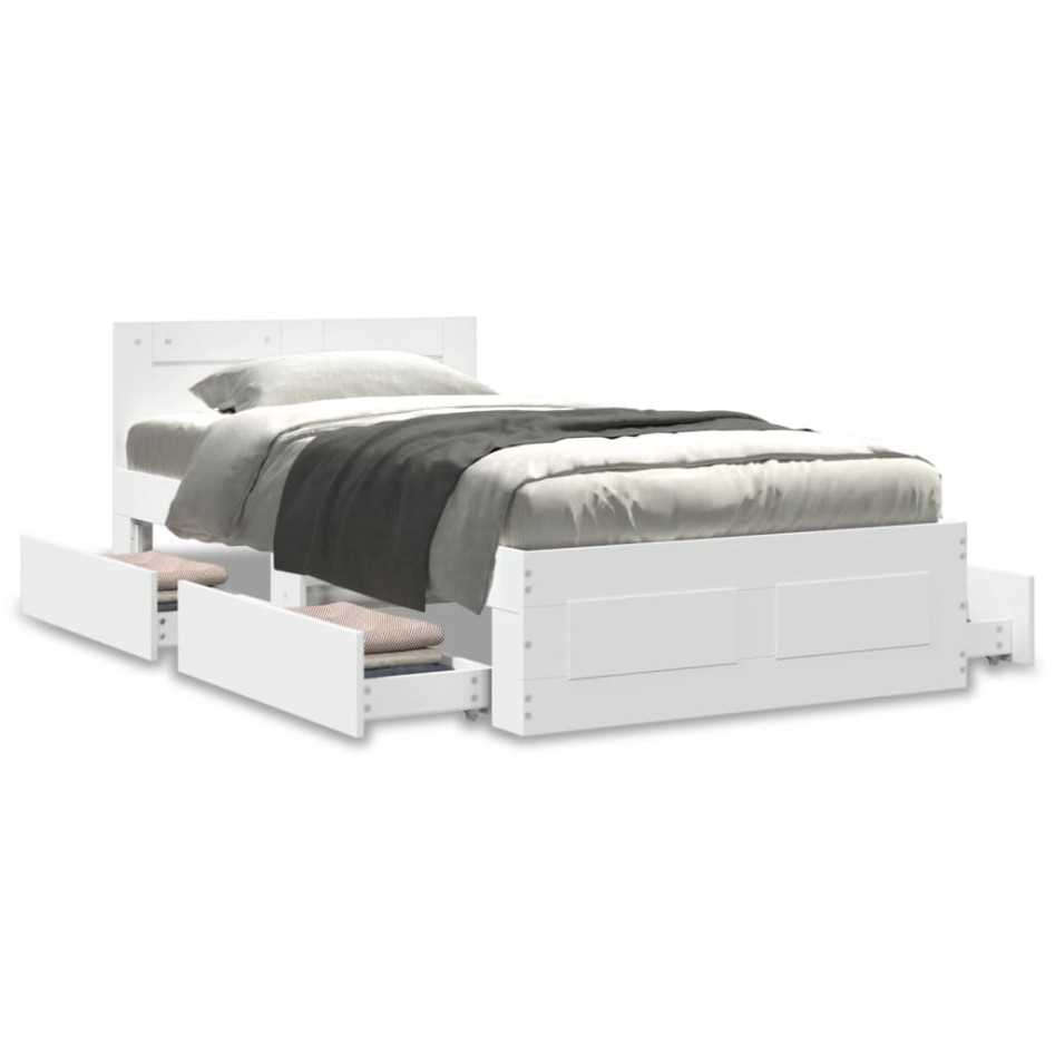 Estructura cama con cabecero madera ingeniería blanca 75x190