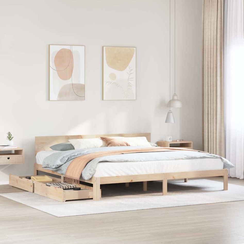 Estructura de cama con cajones madera maciza de pino 200x200