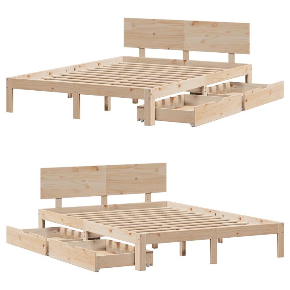 Estructura de cama con cajones madera maciza de pino