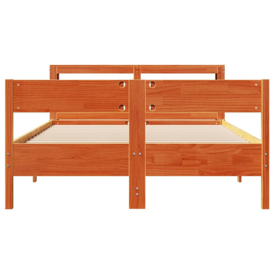 Cama sin colchón madera maciza de pino marrón cera 160x200