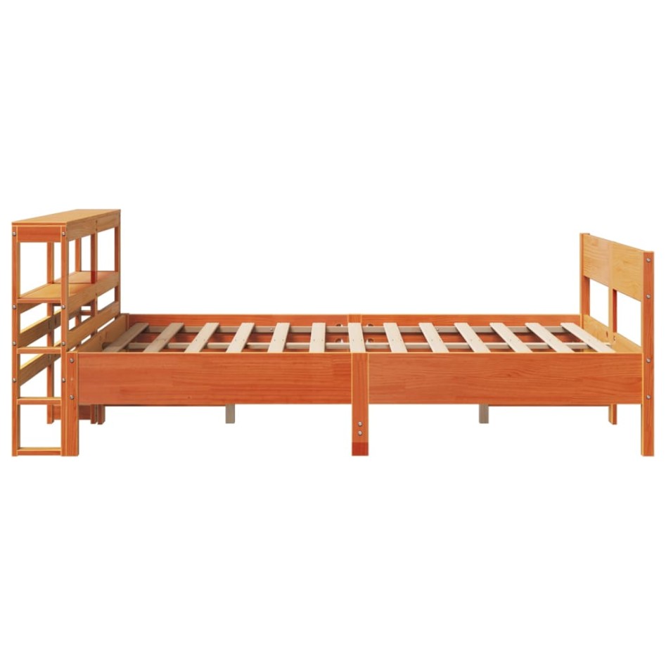 Cama sin colchón madera maciza de pino marrón cera 160x200