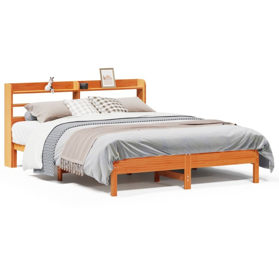 Cama sin colchón madera maciza pino marrón cera 150x200