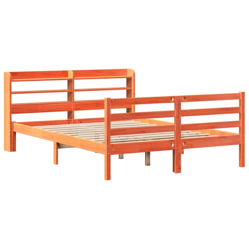 Cama sin colchón madera maciza de pino marrón cera 160x200
