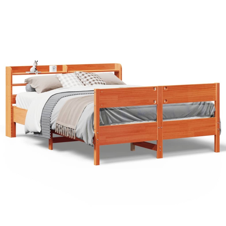 Cama sin colchón madera maciza de pino marrón cera 160x200