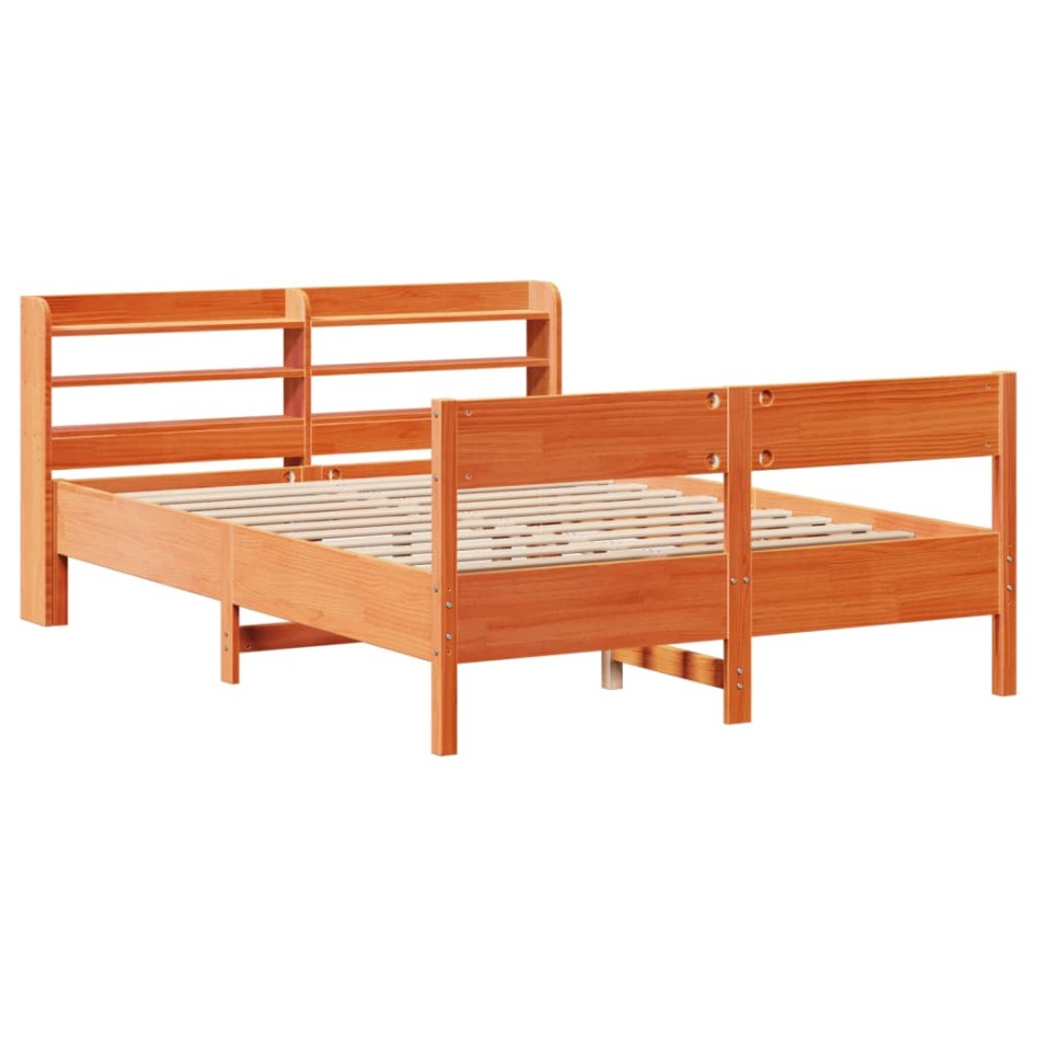 Cama sin colchón madera maciza de pino marrón cera 160x200