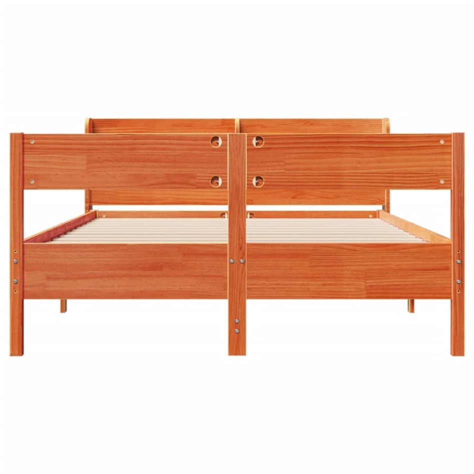 Cama sin colchón madera maciza de pino marrón cera 160x200
