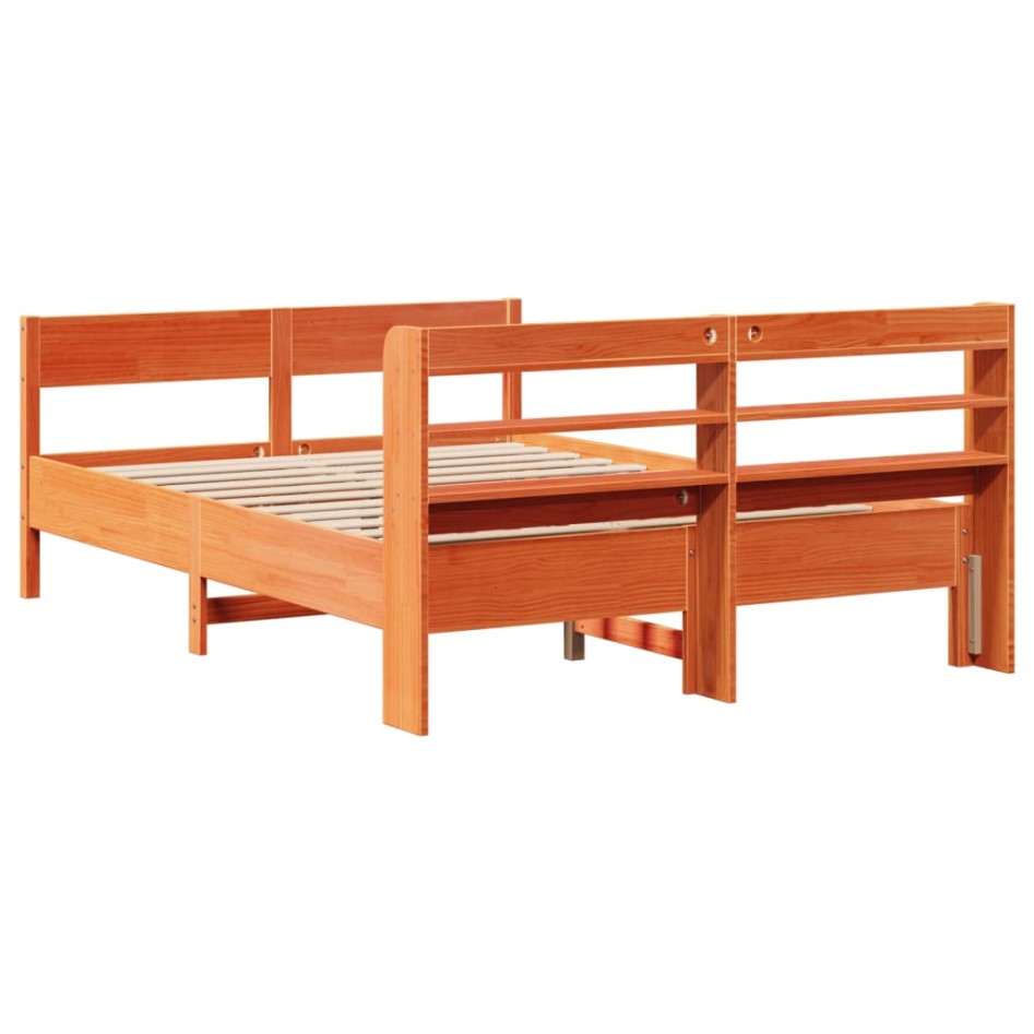 Cama sin colchón madera maciza de pino marrón cera 160x200