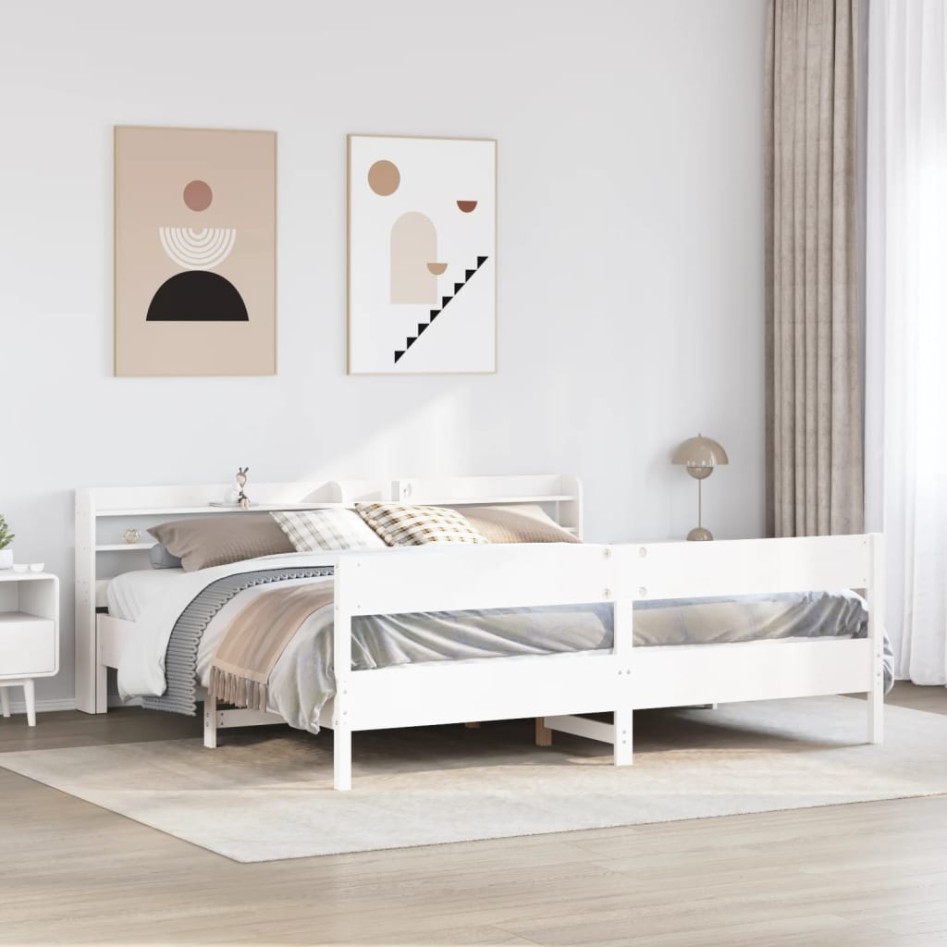 Estructura de cama sin colchón madera maciza blanca 200x200