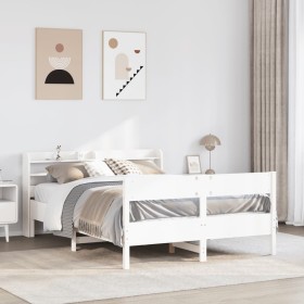 Estructura de cama sin colchón madera de pino blanca 140x200