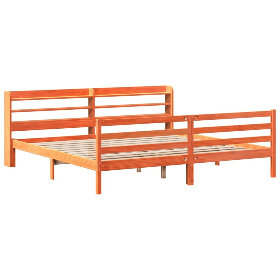 Cama sin colchón madera maciza de pino marrón cera 200x200