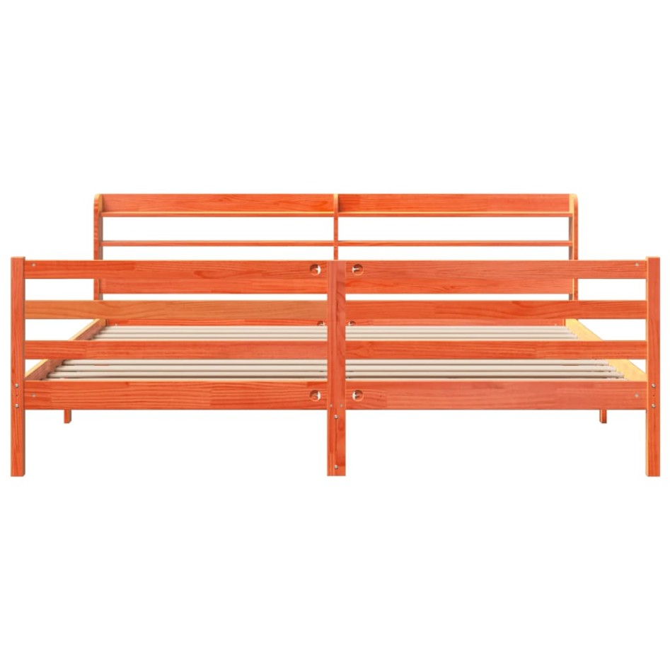 Cama sin colchón madera maciza de pino marrón cera 200x200