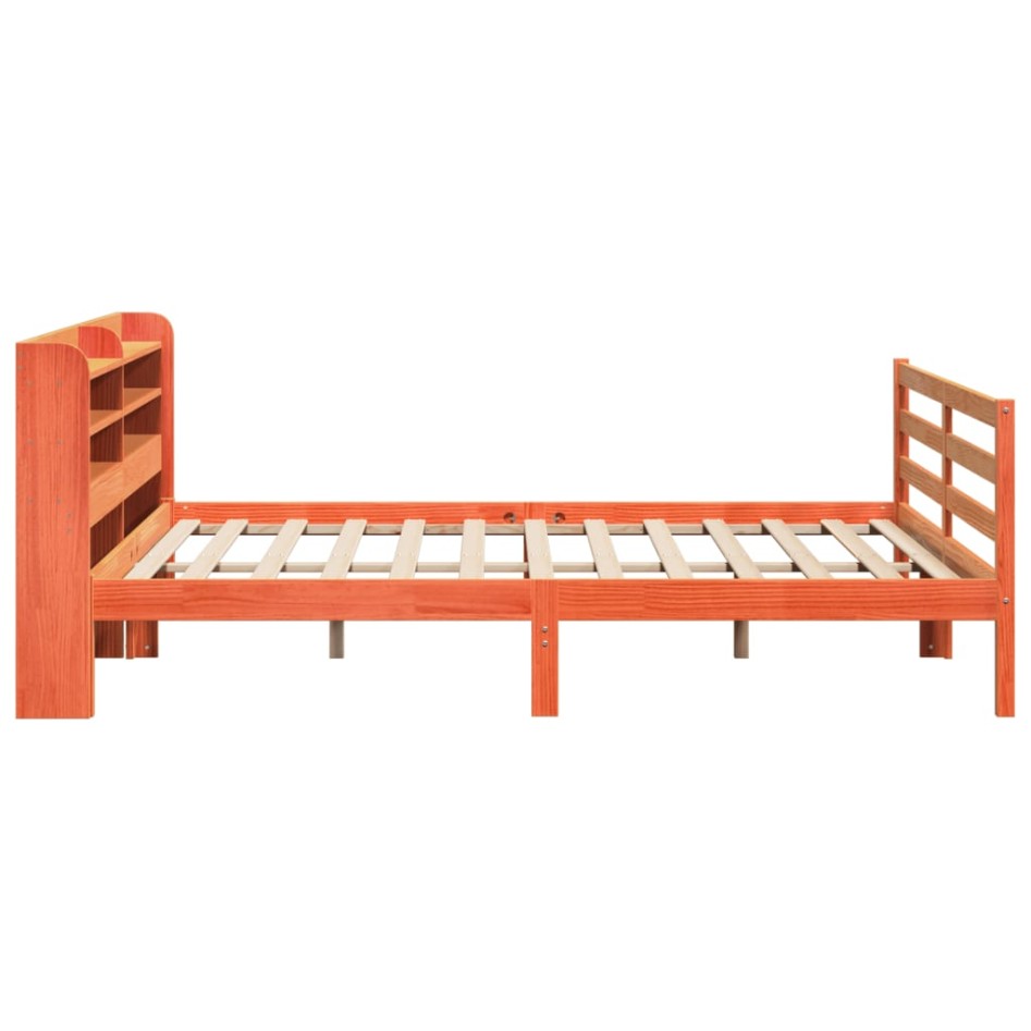 Cama sin colchón madera maciza de pino marrón cera 200x200
