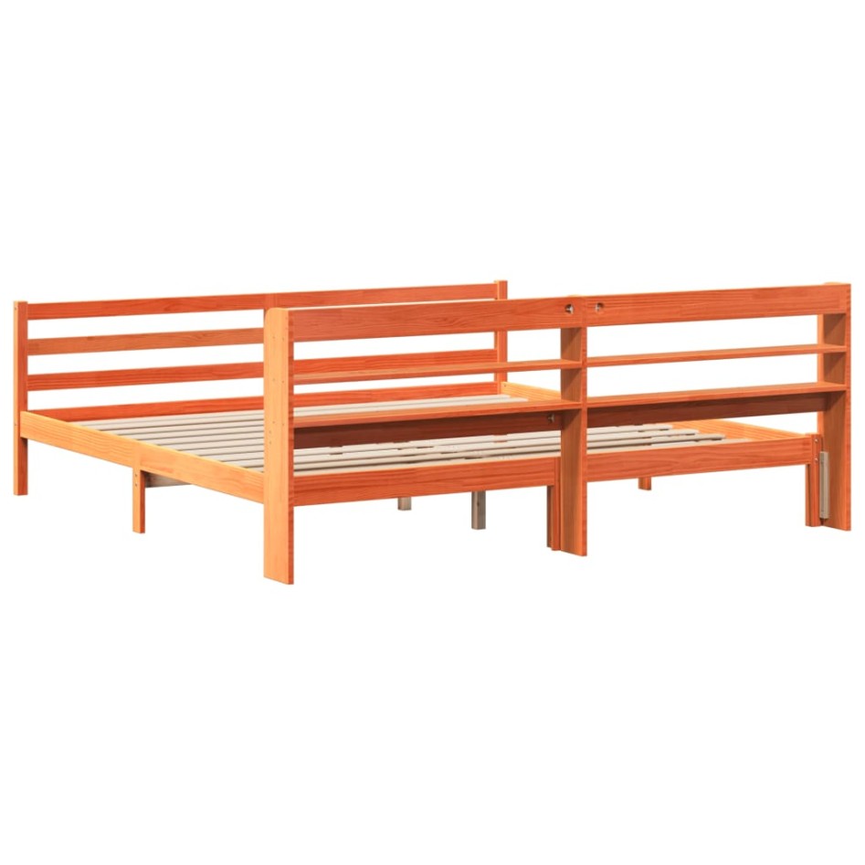 Cama sin colchón madera maciza de pino marrón cera 200x200