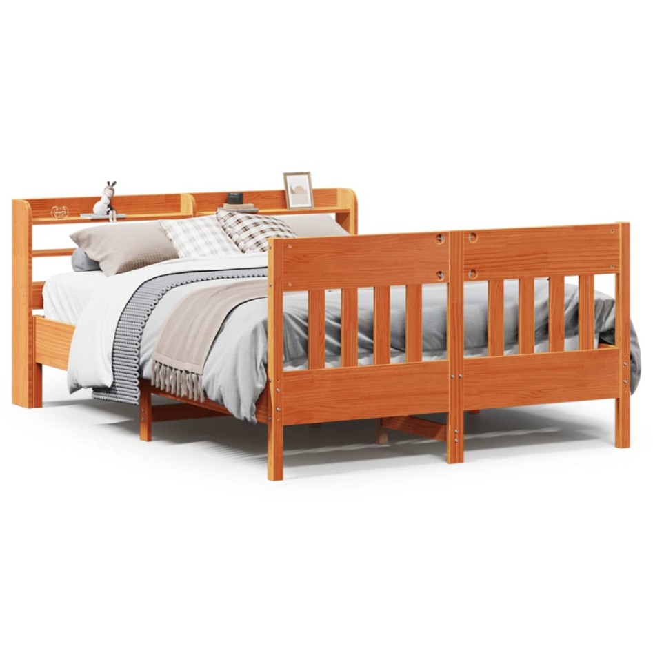 Cama sin colchón madera maciza de pino marrón cera 160x200