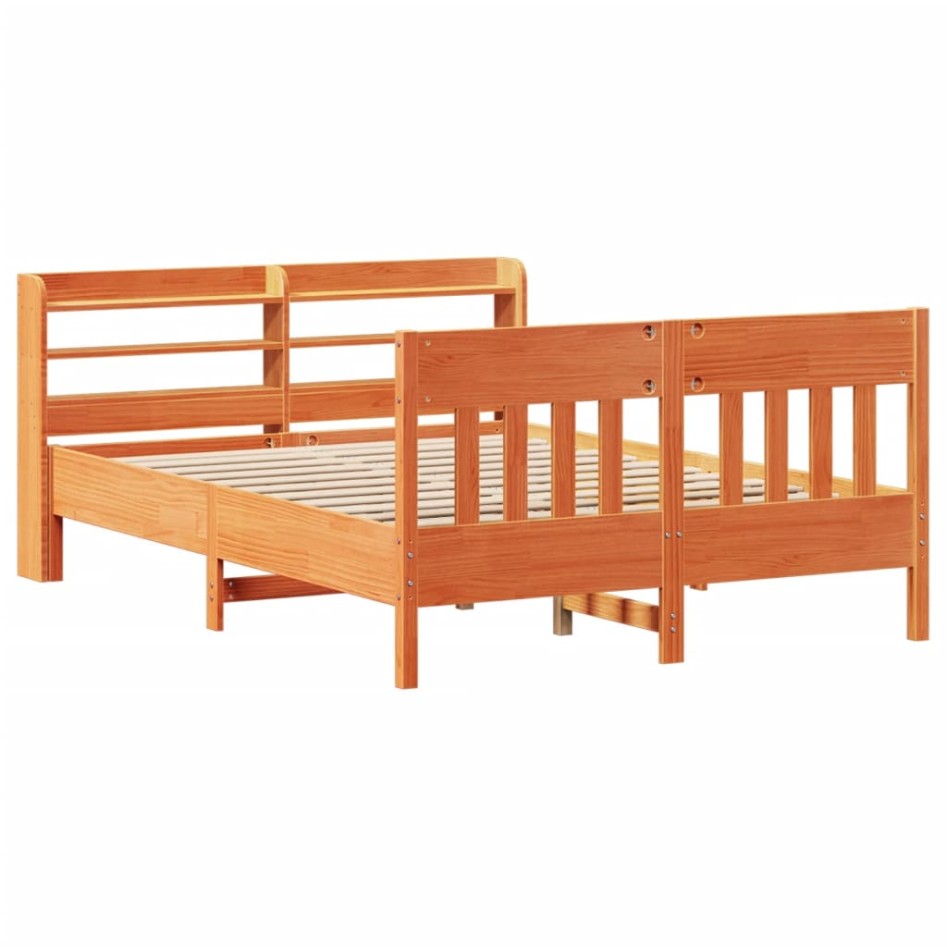 Cama sin colchón madera maciza de pino marrón cera 160x200
