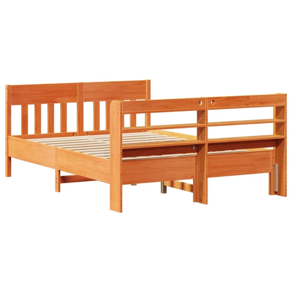 Cama sin colchón madera maciza de pino marrón cera 160x200