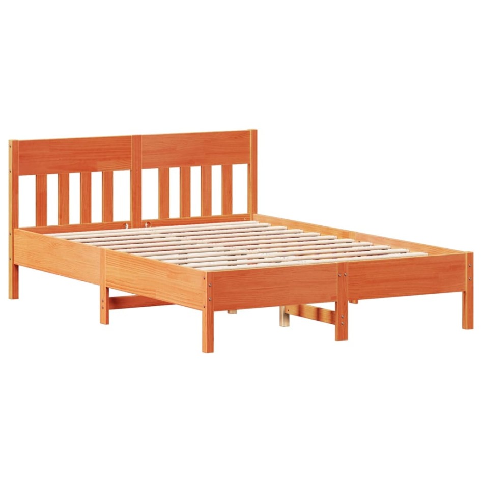 Cama sin colchón madera maciza de pino marrón cera 160x200