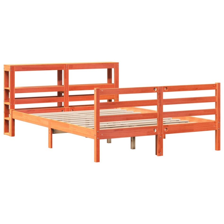 Cama sin colchón madera maciza de pino marrón cera 160x200