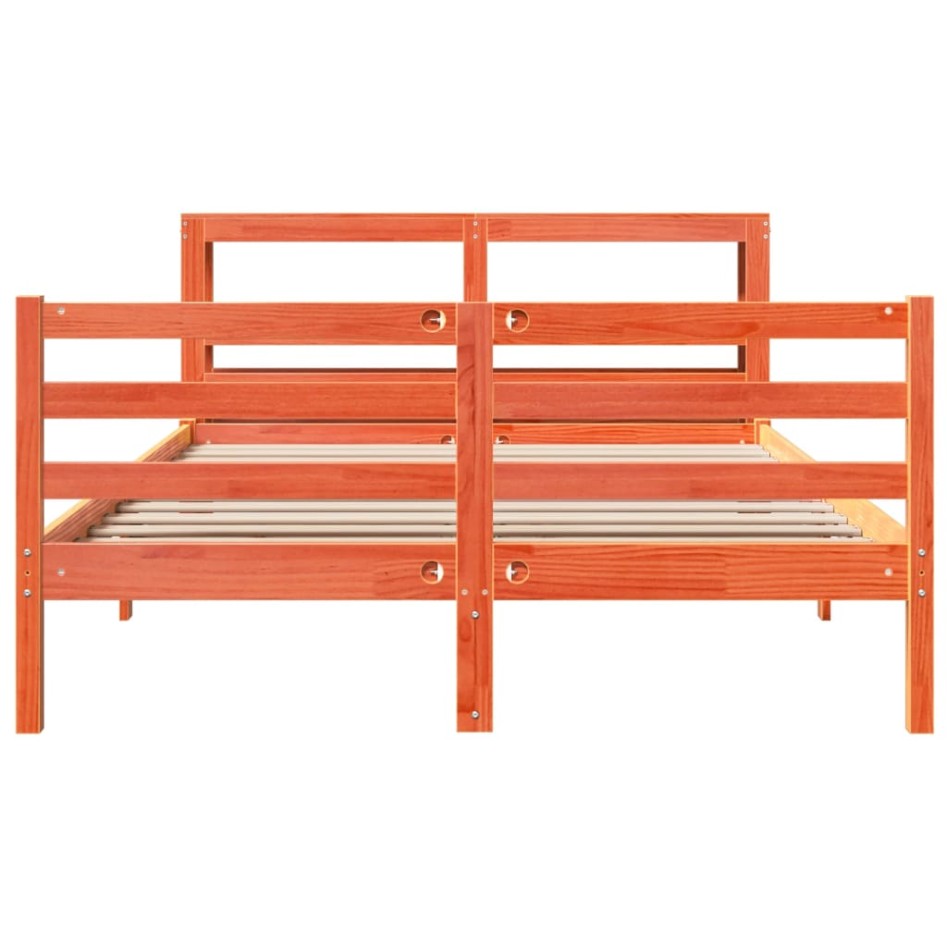 Cama sin colchón madera maciza de pino marrón cera 160x200