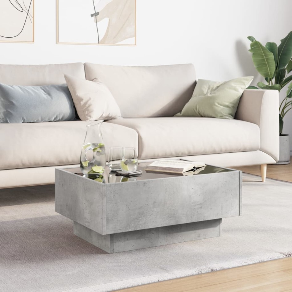 Mesa de centro y LED madera ingeniería gris hormigón