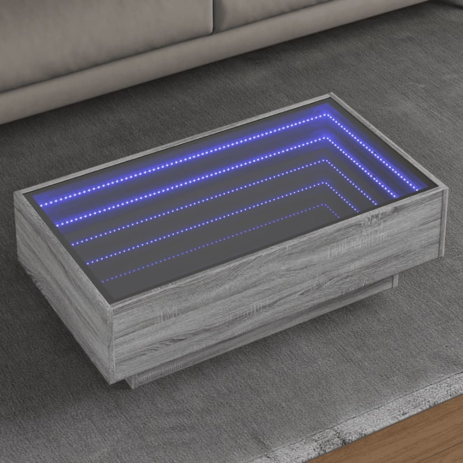 Mesa de centro y LED madera ingeniería gris Sonoma 90x50x30