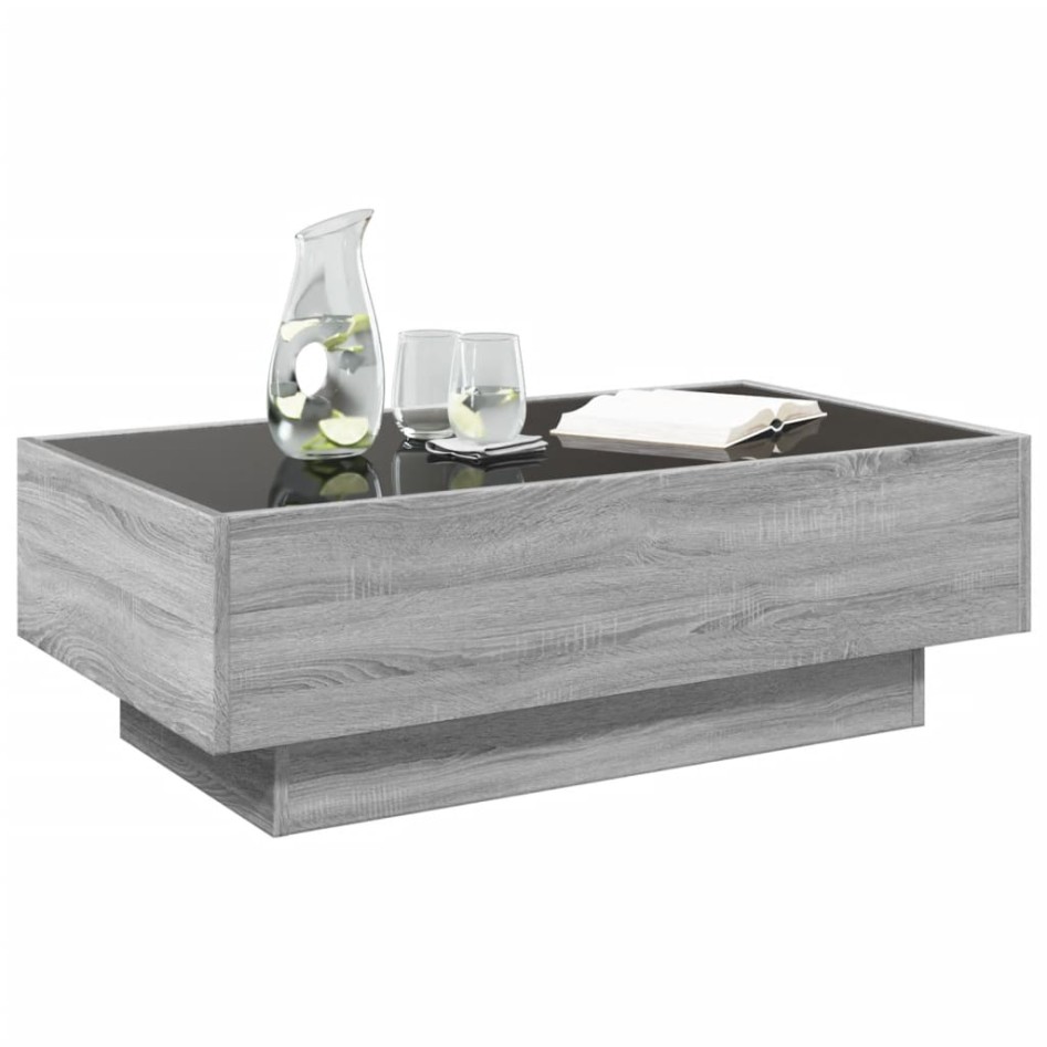 Mesa de centro y LED madera ingeniería gris Sonoma 90x50x30