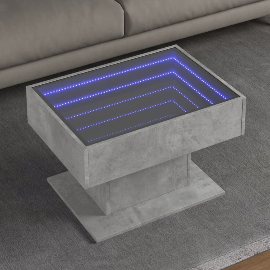 Mesa de centro y LED madera ingeniería gris hormigón