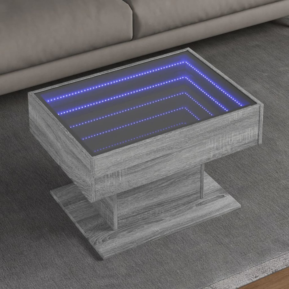 Mesa de centro y LED madera ingeniería gris Sonoma 70x50x45