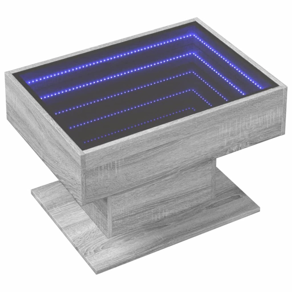 Mesa de centro y LED madera ingeniería gris Sonoma 70x50x45