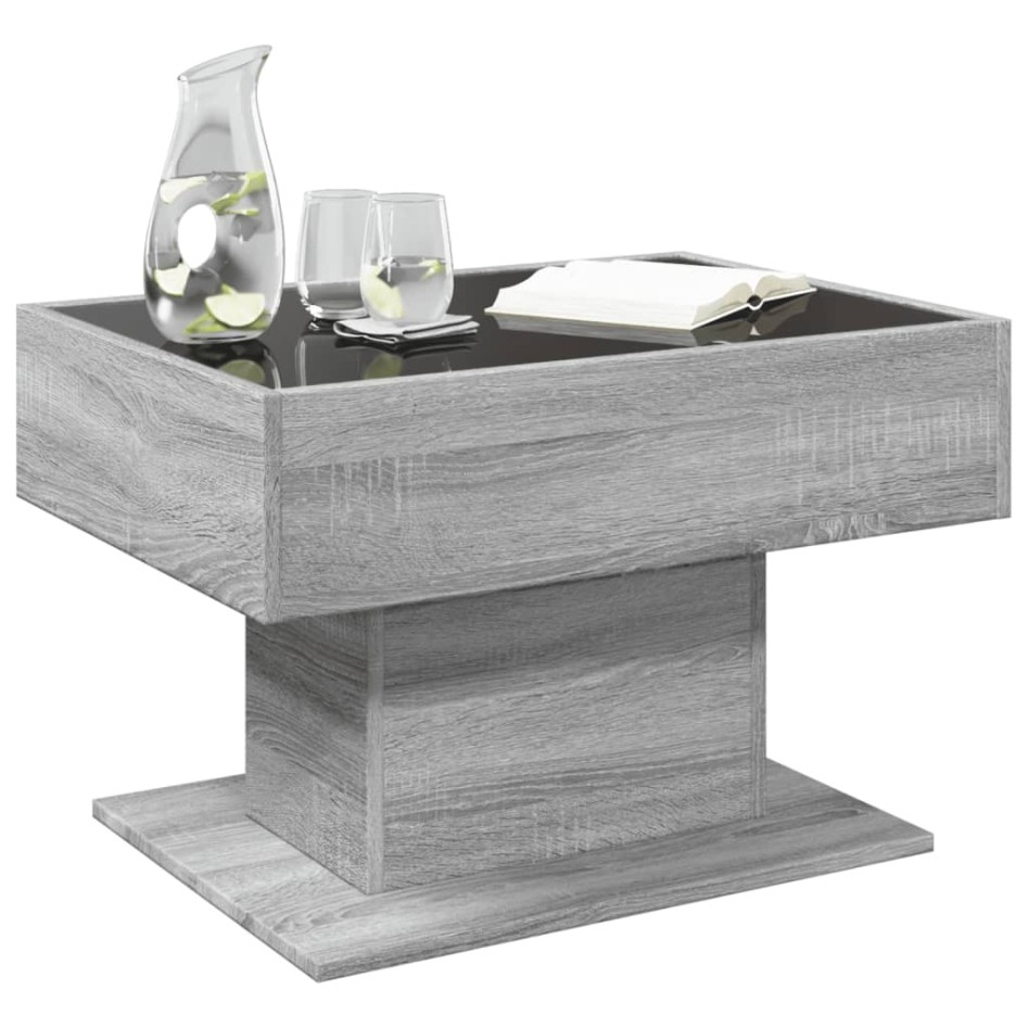 Mesa de centro y LED madera ingeniería gris Sonoma 70x50x45