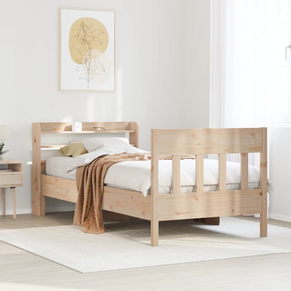 Estructura de cama sin colchón madera maciza pino 75x190