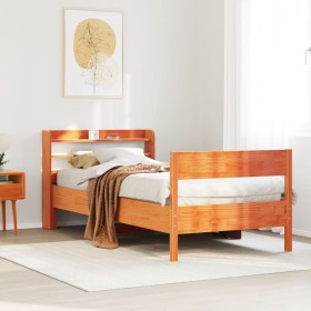 Cama sin colchón madera maciza de pino marrón cera 100x200