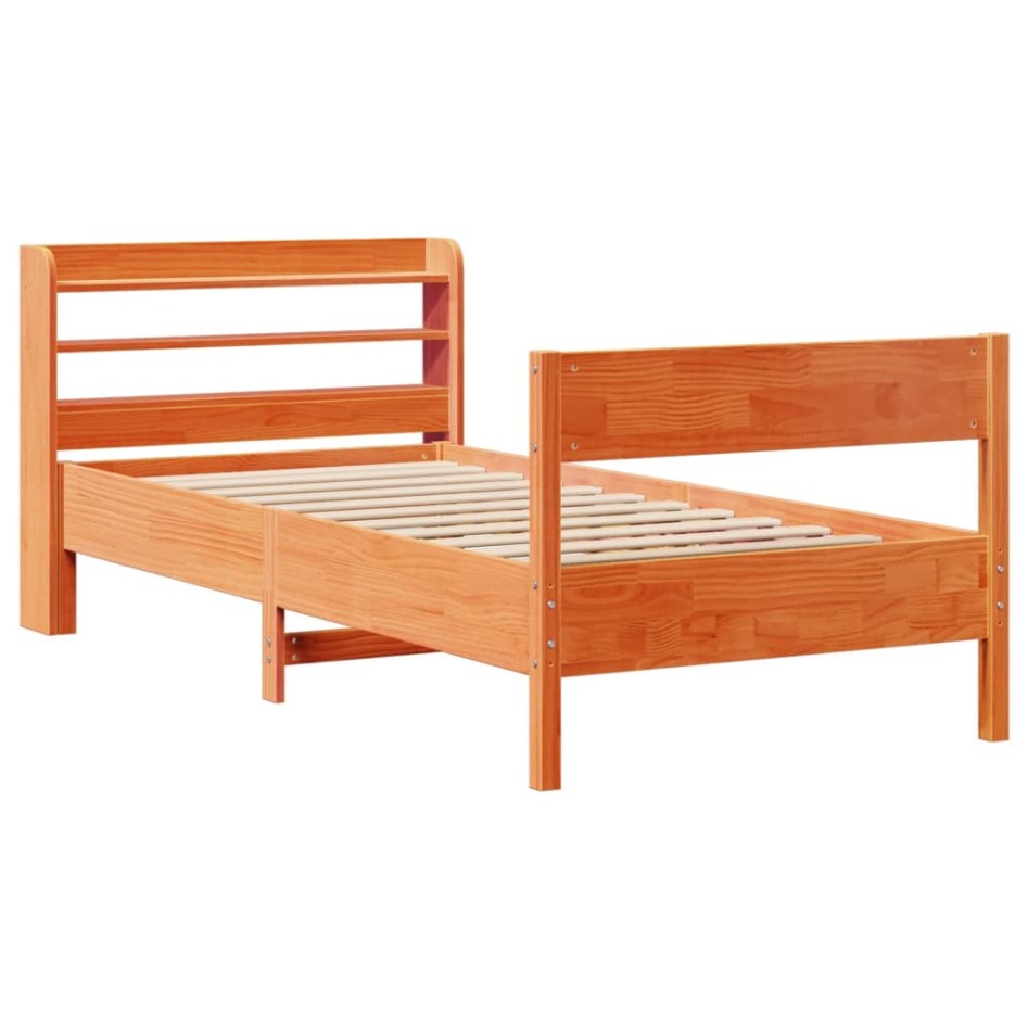 Cama sin colchón madera maciza de pino marrón cera 100x200