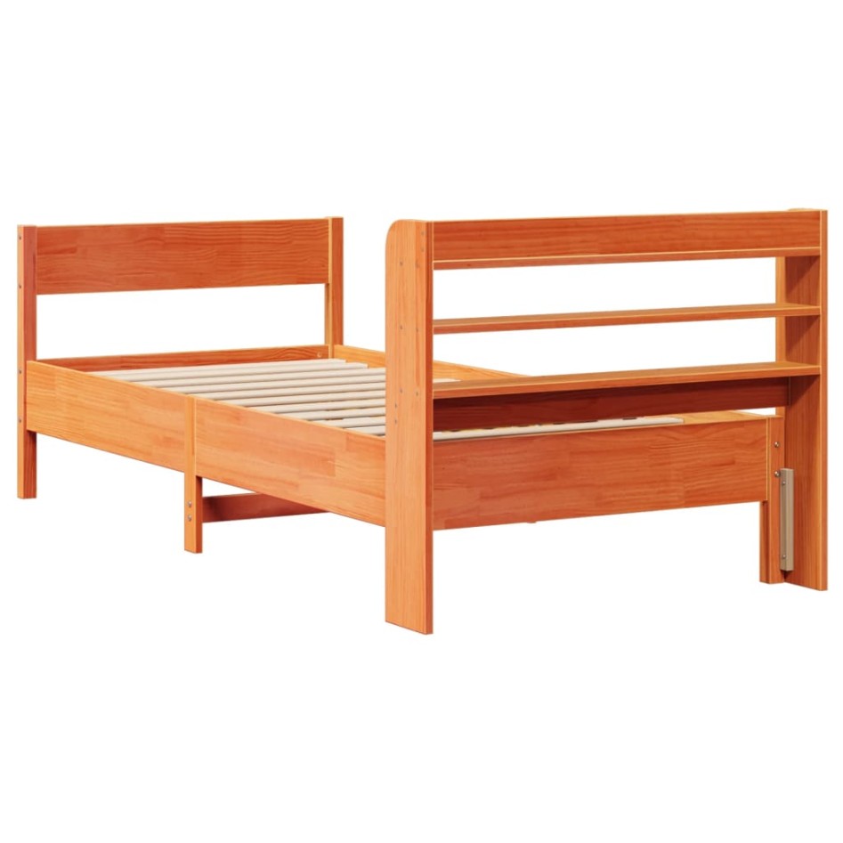 Cama sin colchón madera maciza de pino marrón cera 100x200