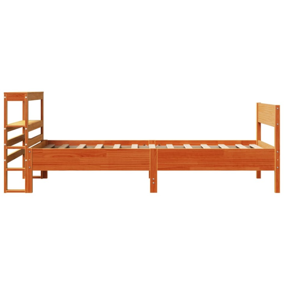 Cama sin colchón madera maciza de pino marrón cera 100x200
