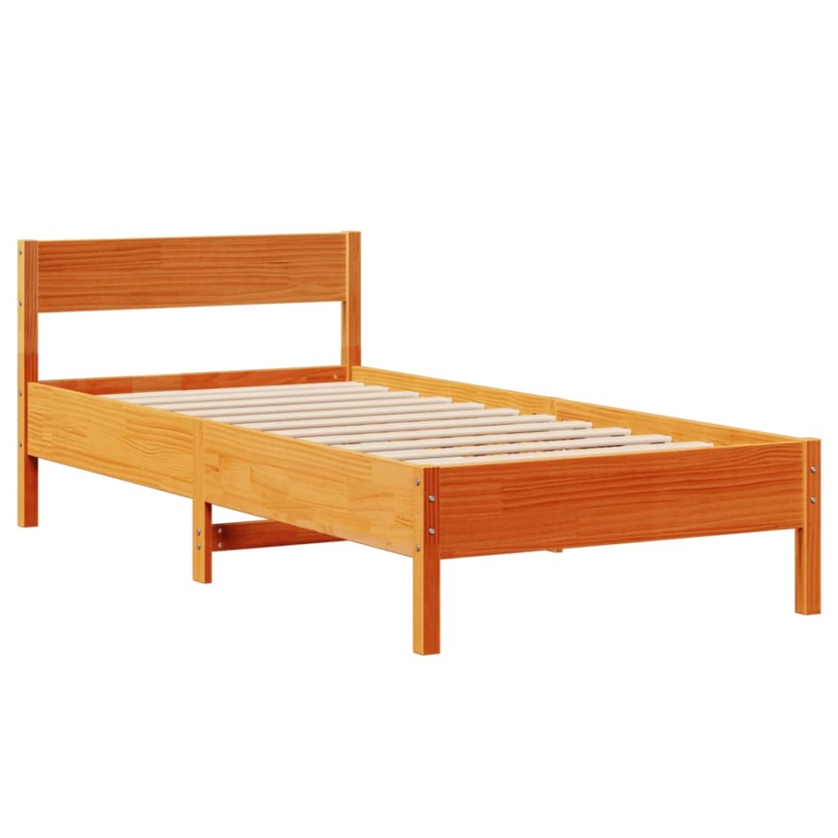 Cama sin colchón madera maciza de pino marrón cera 100x200