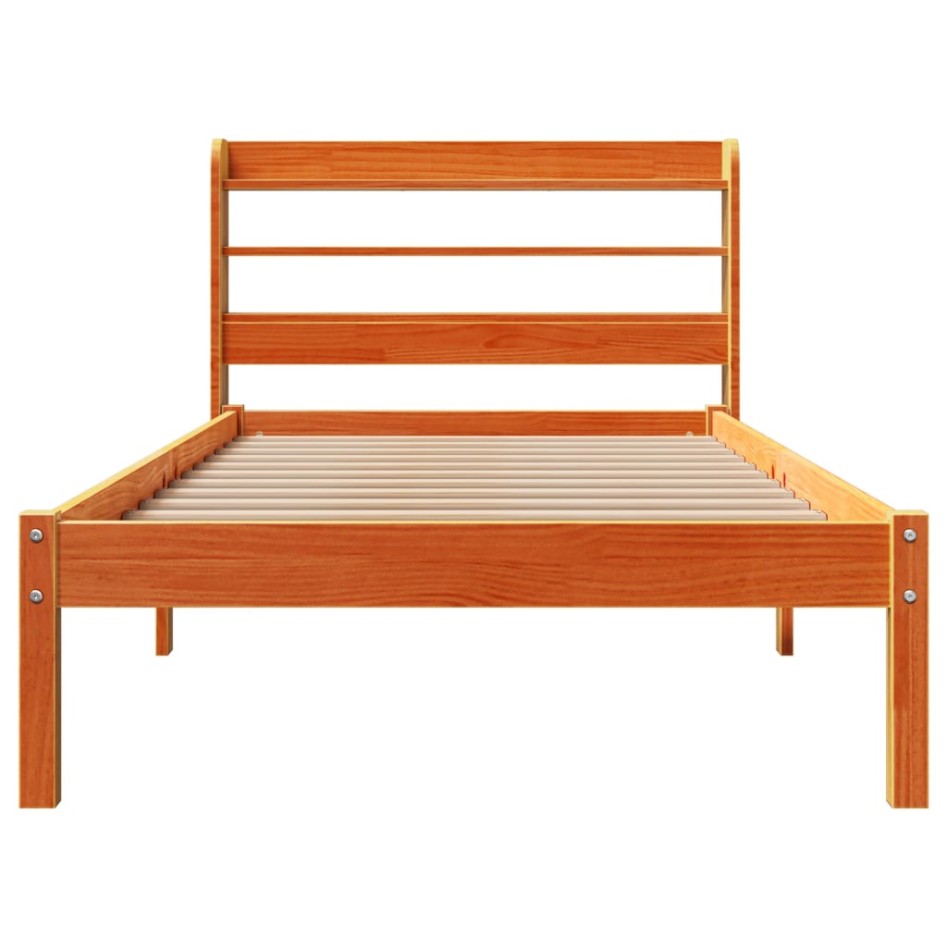 Estructura cama con cabecero madera pino marrón cera 90x200