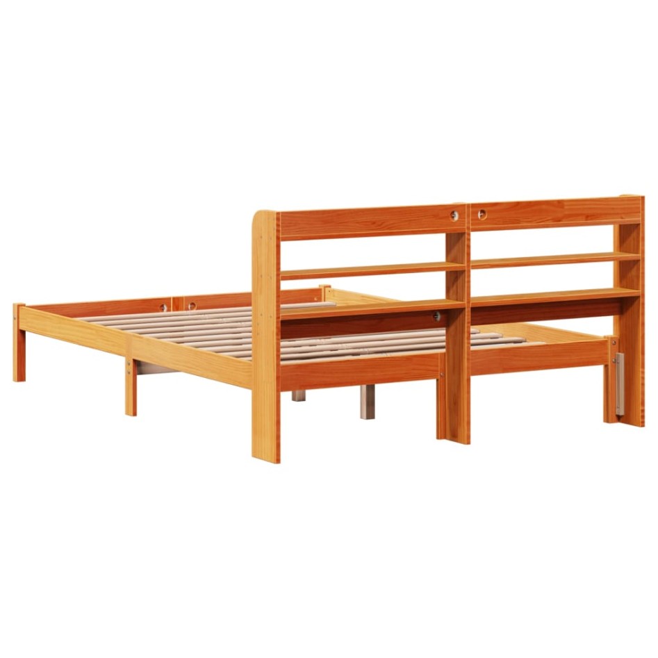 Estructura cama con cabecero madera pino marrón cera 135x190