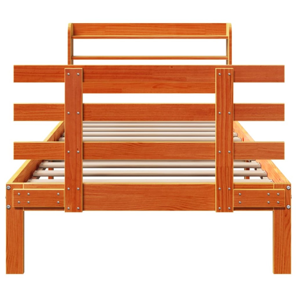 Estructura cama con cabecero madera pino marrón cera 90x190