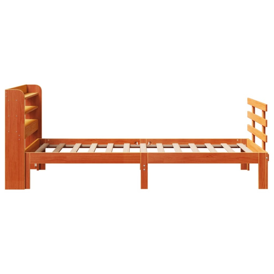 Estructura cama con cabecero madera pino marrón cera 90x190