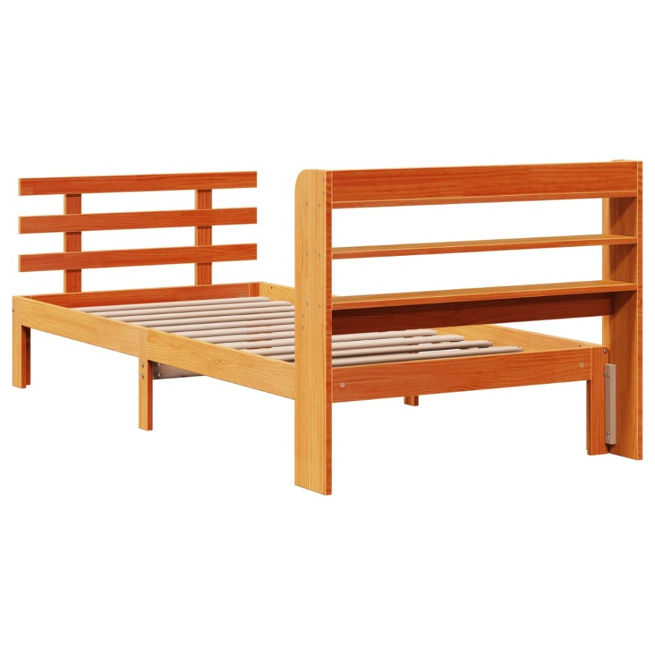 Estructura cama con cabecero madera pino marrón cera 90x190
