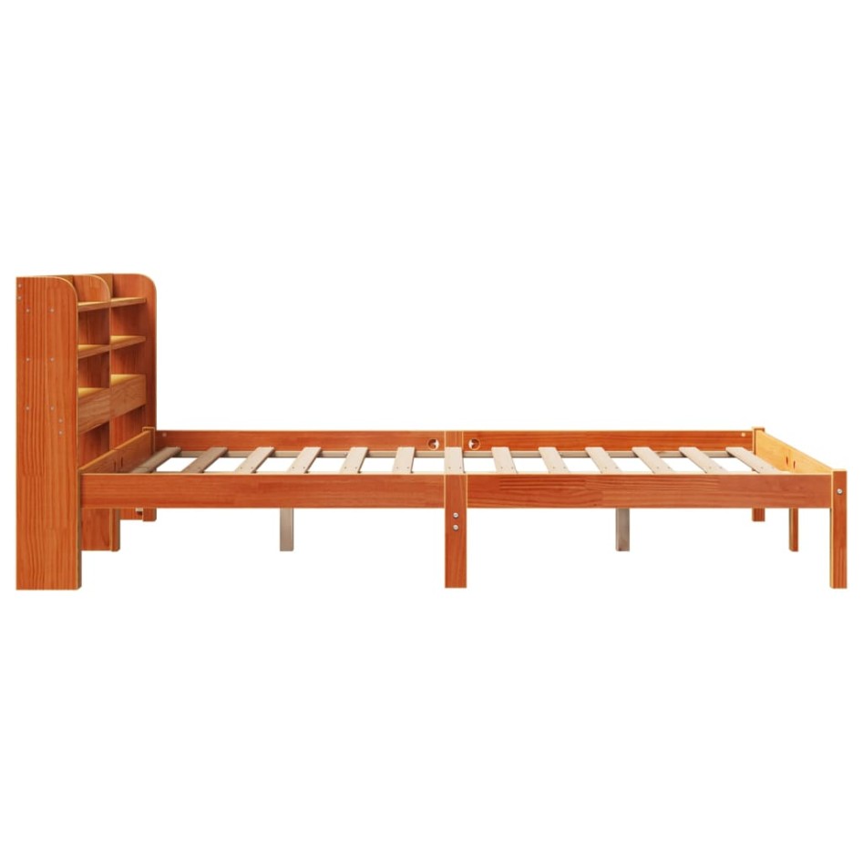 Estructura cama con cabecero madera pino marrón cera 160x200