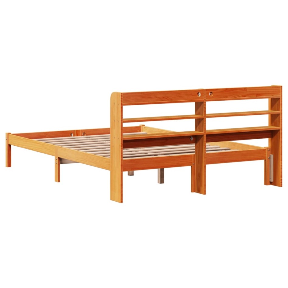 Estructura cama con cabecero madera pino marrón cera 160x200