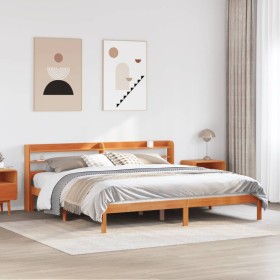 Estructura cama con cabecero madera pino marrón cera 200x200