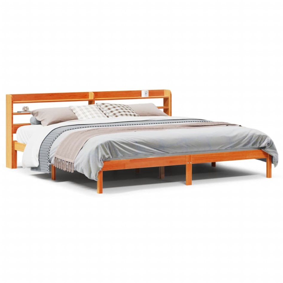 Estructura cama con cabecero madera pino marrón cera 200x200