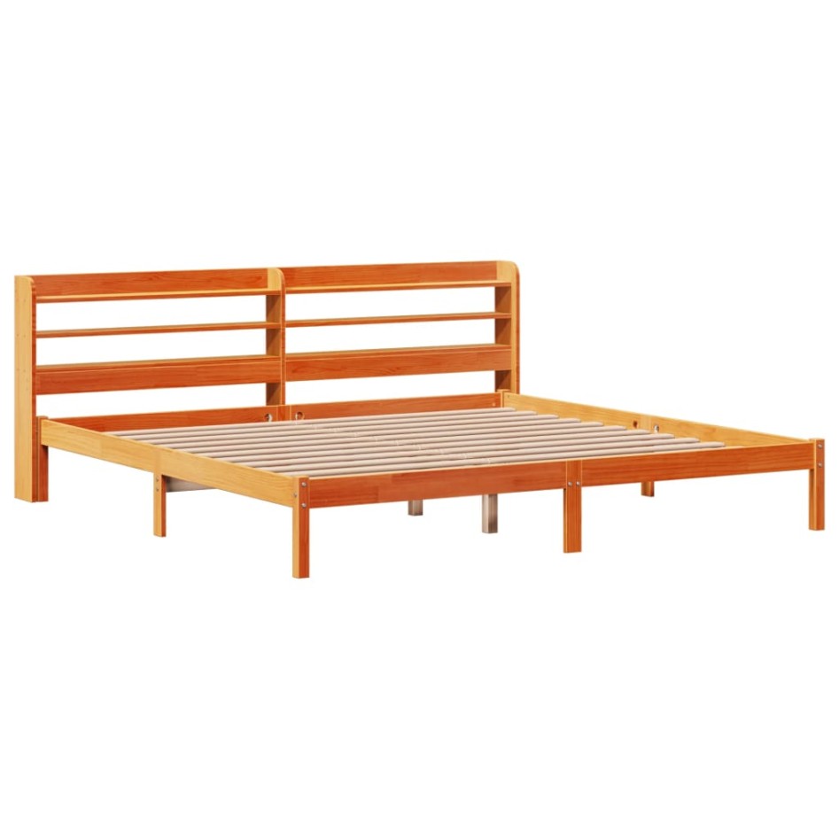 Estructura cama con cabecero madera pino marrón cera 200x200
